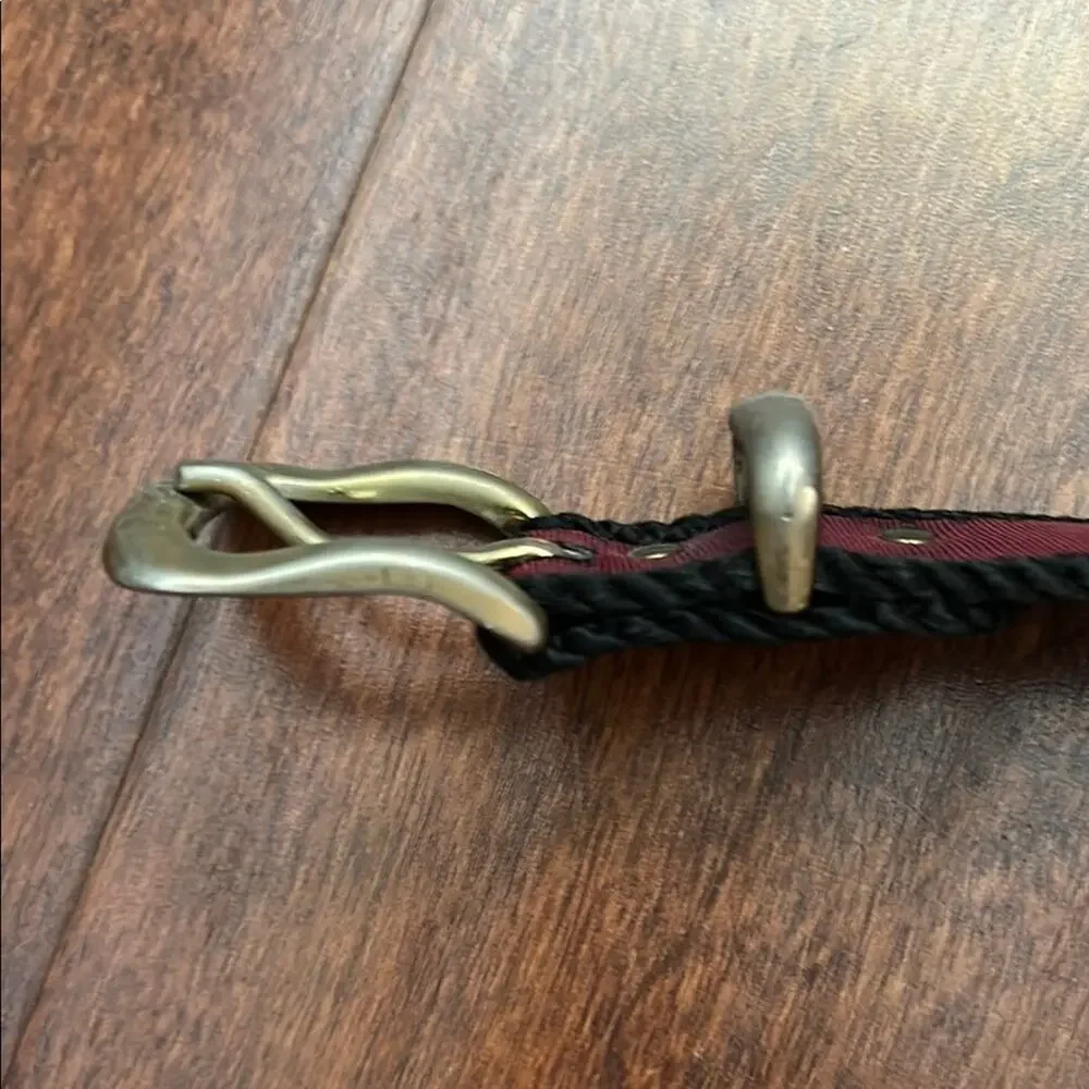 Super Vintage, Super Cool Black and Burgundy Fabric and Ribbon Belt, Size Small